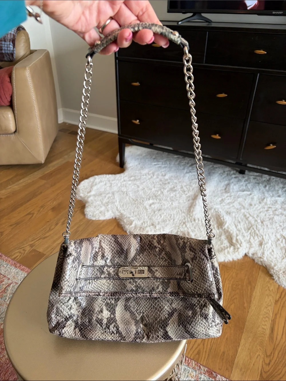 Nine West Snakeskin Print Clutch in Gray and Cream